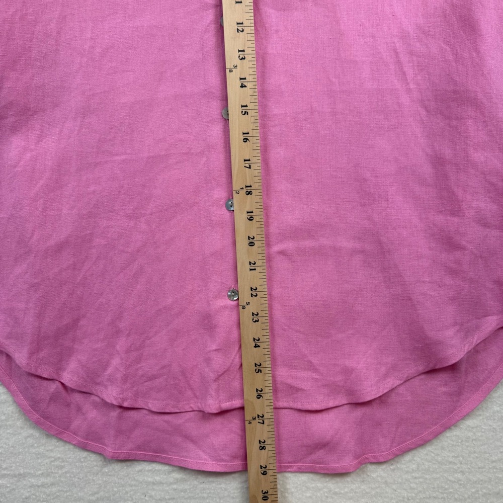 Crown & Ivy Button Down Linen Blend Coastal Coquette Southern Pink Shirt L - Picture 10 of 11